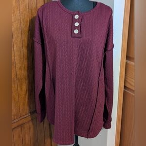 7TH RAY Heavyweight Textured Henley, Maroon, Sz 1X, NWOT!!!
